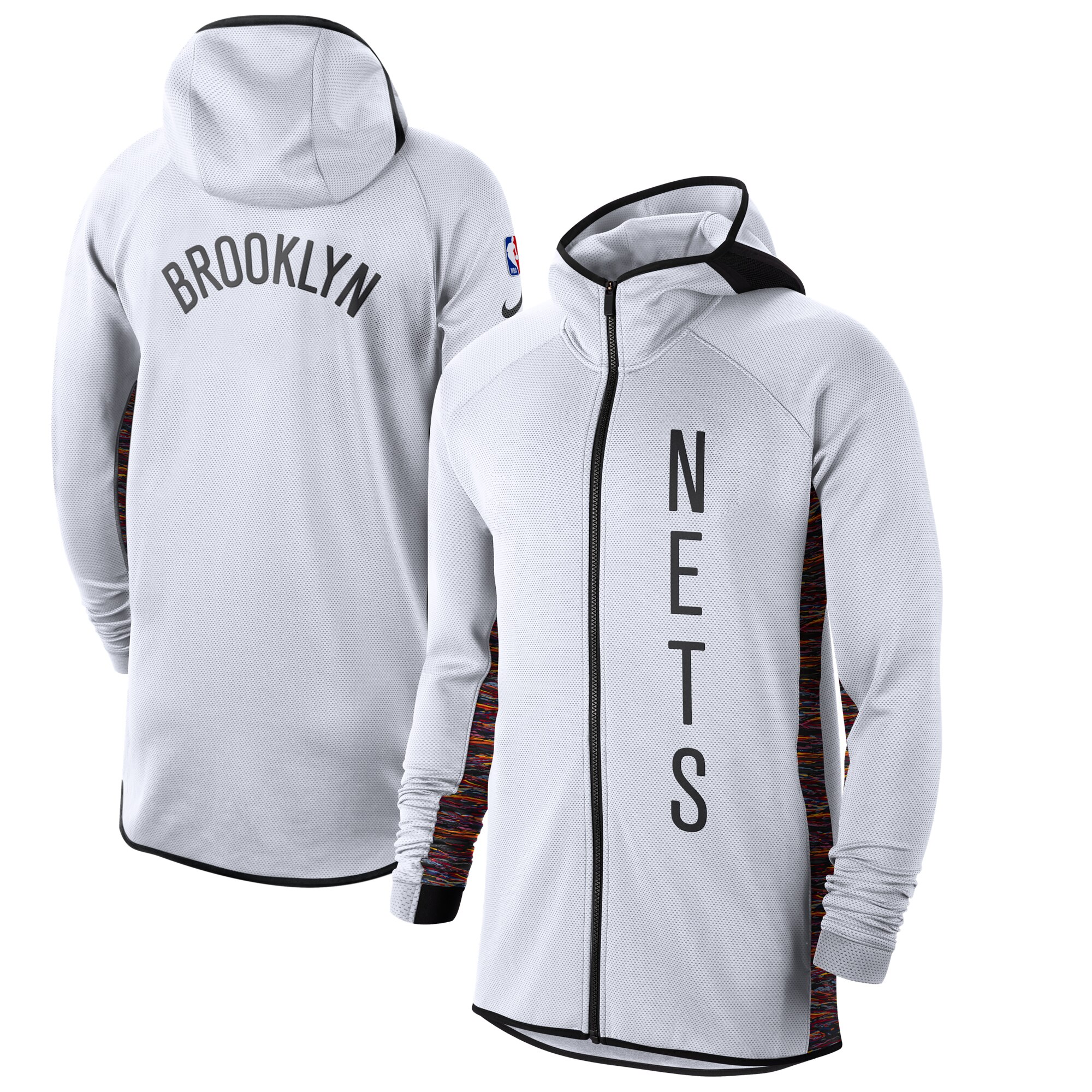Men Nike Brooklyn Nets WhiteBlack 201920 Earned Edition Showtime FullZip Performance Hoodie->brooklyn nets->NBA Jersey